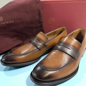 NEW Bruno Magli AREZZO Dark Brown/Cognac Penny Loafer Slip On Dress Shoe sz 9